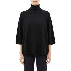Eileen Fisher Merino‎ Wool Turtleneck Sweater Black Poncho Sleeve – S nwot